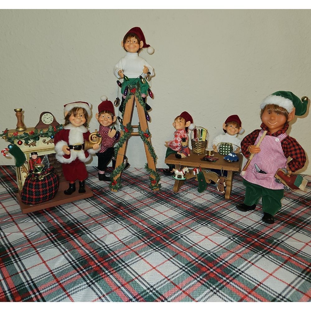 Karen Didion Originals Collectible Festive Elf Figurine Set Holiday Decor